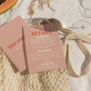 Vette kleurrijke Retro Funky Modern Wedding Detail Informatiekaartje