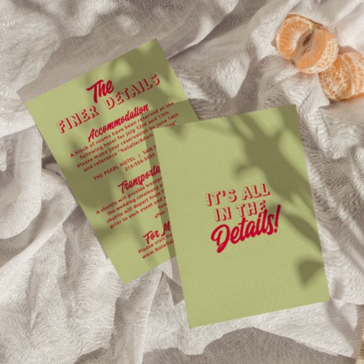 Vette kleurrijke Retro Funky Modern Wedding Detail Informatiekaartje