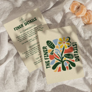 Vette kleurrijke Retro Moderne Bloemen Bruiloft De Informatiekaartje