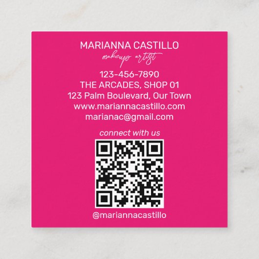 Vette kleurrijke roze bloemetjes chique moderne sj vierkante visitekaartje (Achterkant)