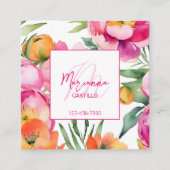 Vette kleurrijke roze bloemetjes chique moderne sj vierkante visitekaartje (Voorkant)