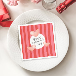 Vette Kleurrijke Strepen en Hartjes Valentijnsdag Servet