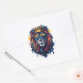 Vette Leeuwenkop met Zonnebril en Kroon Ronde Sticker (Envelop)