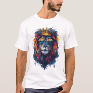 Vette Leeuwenkop met Zonnebril en Kroon T-shirt