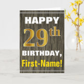 Vette letters, Faux Hout, Gouden 29ste Verjaardag Kaart (Gele Bloem)