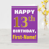Vette letters, Paars, Gouden 13de Verjaardag Faux Kaart (Gele Bloem)