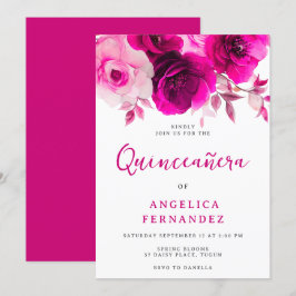 Vette Levendige Fuchsia Roze Rose Quinceanera Part Kaart