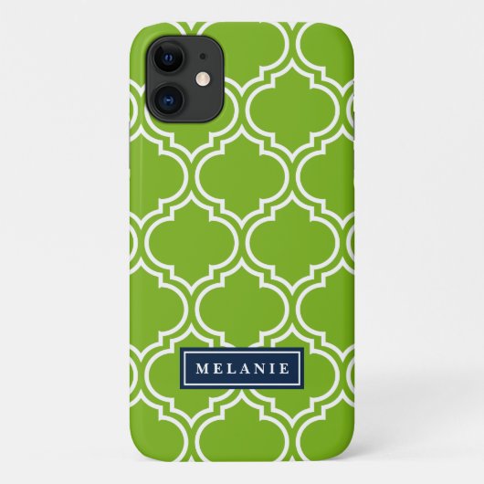 Vette Limoen Moroccan Lattice Navy Name Sjabloon Case-Mate iPhone Case (Achterkant)