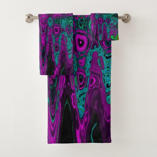 Vette Magenta Abstracte Groovy Atomic Waves Bad Handdoek (Insitu)