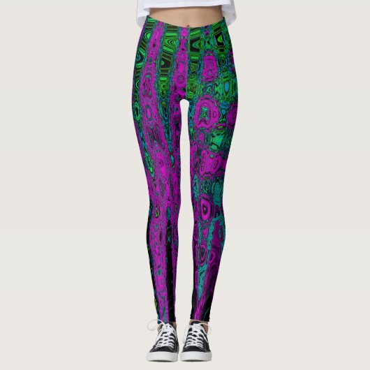 Vette Magenta Abstracte Groovy Atomic Waves Leggings (Voorkant)