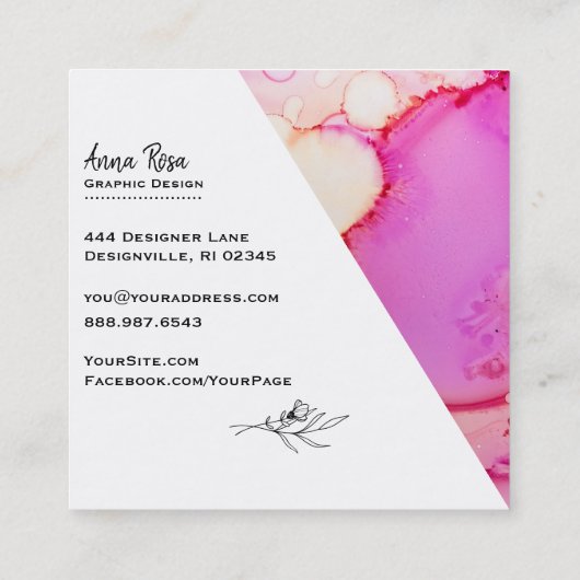 *~* Vette marmer Abstracte organische Waterverf Vierkante Visitekaartje (Achterkant)