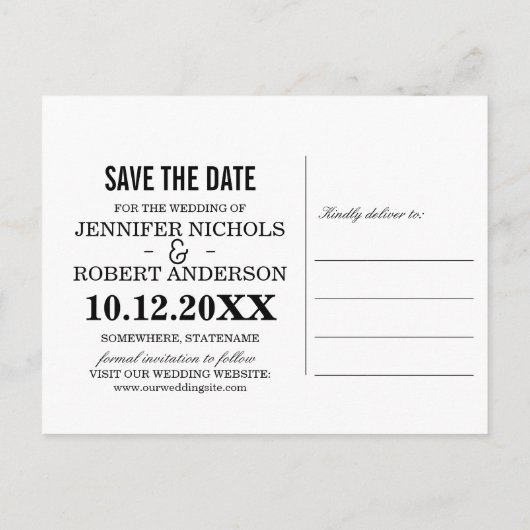 Vette, minimale, moderne ZWARTE BESPAAR DE DATUM Aankondigingskaart (Achterkant)