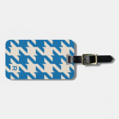 Vette moderne aqua blue houndstooth met monogram bagagelabel (Voorkant horizontaal)
