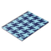 Vette, moderne blauwe houndstooth met monogram notitieboek (Linkerzijde)
