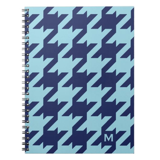 Vette, moderne blauwe houndstooth met monogram notitieboek (Voorkant)