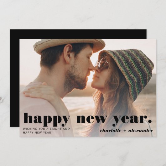 Vette moderne, eenvoudige script, gelukkige nieuwj feestdagenkaart (Voorkant / Achterkant)