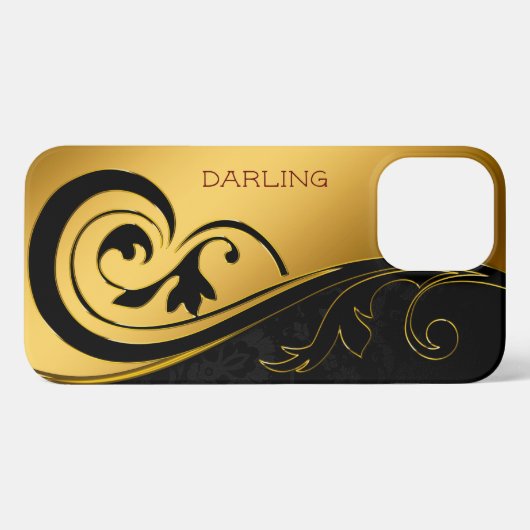 VETTE MODERNE GOUDEN ZWARTE DAMAST iPhone HOESJE (Achterkant horizontaal)