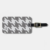 Vette moderne grijze houndstooth met monogram bagagelabel (Voorkant horizontaal)