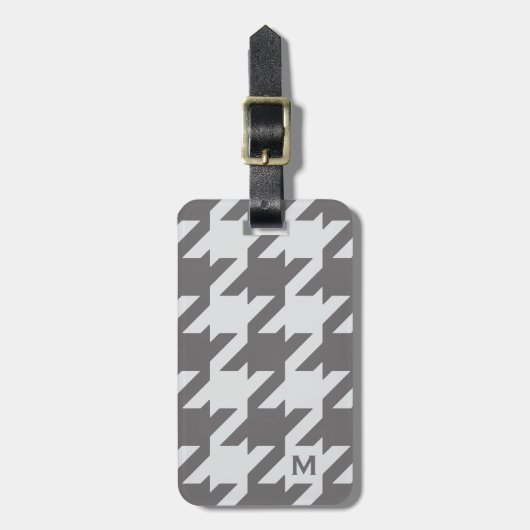 Vette moderne grijze houndstooth met monogram bagagelabel (Voorkant verticaal)