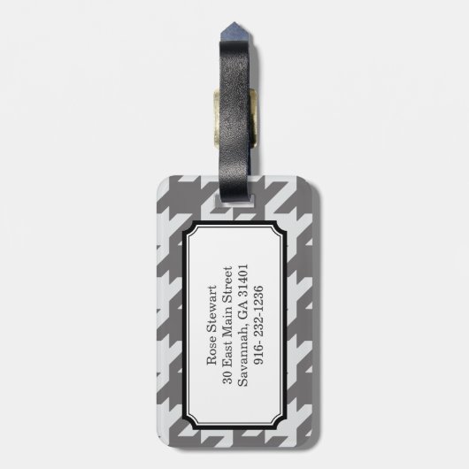 Vette moderne grijze houndstooth met monogram bagagelabel (Achterkant verticaal)