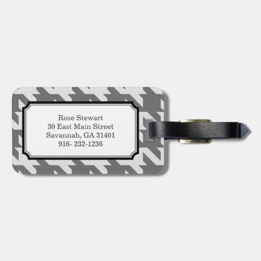 Vette moderne grijze houndstooth met monogram bagagelabel (Achterkant horizontaal)
