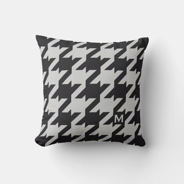 Vette, moderne, grijze houndstooth met monogram kussen (Voorkant)