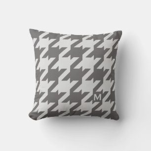 Vette moderne grijze houndstooth met monogram kussen