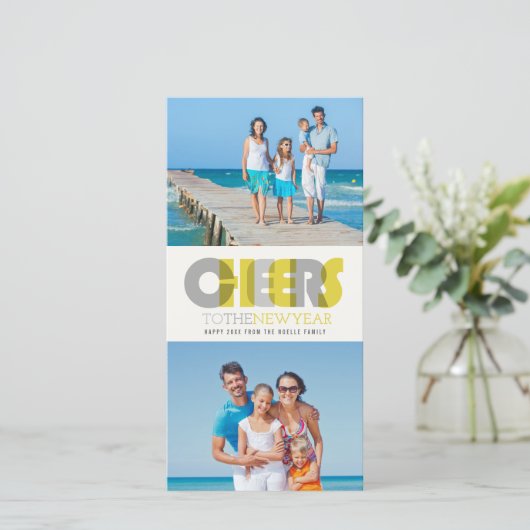 Vette moderne kaas naar het nieuwe jaar 2 fotocoll feestdagenkaart (Staand voorkant)