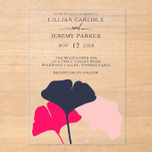 Vette moderne marine en roze roze bruine bruidssch acryl uitnodigingen (Voorkant)