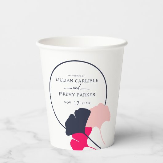 Vette moderne marine en roze roze bruine bruidssch papieren bekers (Achterkant)