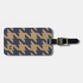 Vette moderne marineschandbruine houndstooth met m bagagelabel (Voorkant horizontaal)
