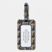 Vette moderne marineschandbruine houndstooth met m bagagelabel (Achterkant verticaal)