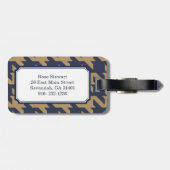 Vette moderne marineschandbruine houndstooth met m bagagelabel (Achterkant horizontaal)