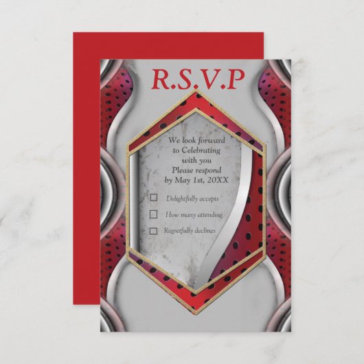 Vette, moderne, metalen 3D Red Grey Texture Kijk RSVP Kaartje (Voorkant / Achterkant)