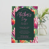 Vette moderne moederdag Tulip Green Pink Brunch Kaart (Staand voorkant)