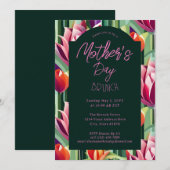 Vette moderne moederdag Tulip Green Pink Brunch Kaart (Voorkant / Achterkant)