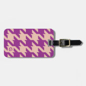 Vette moderne paarse houndstooth met monogram bagagelabel (Voorkant horizontaal)