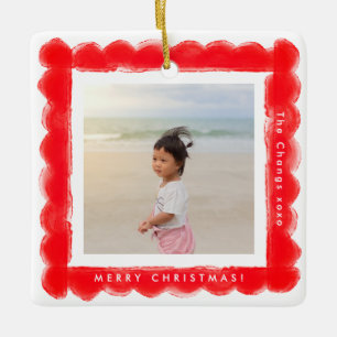 vette moderne retro rode lijst foto vierkant kerst keramisch ornament