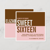 Vette moderne roze en bruine zoete zestien uitnodi kaart (Voorkant / Achterkant)
