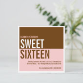 Vette moderne roze en bruine zoete zestien uitnodi kaart (Staand voorkant)