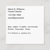 Vette moderne schoonmaakdiensten voor het huis vierkante visitekaartje (Achterkant)