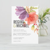 Vette moderne Waterverf Wildbloemen Groene bruilof Kaart (Staand voorkant)