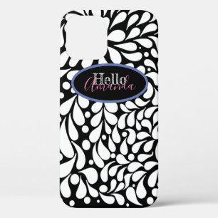 Vette moderne witte bloemen op zwarte achtergrond Case-Mate iPhone case
