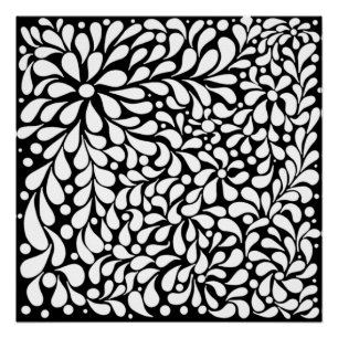 Vette moderne witte bloemen op zwarte achtergrond perfect poster