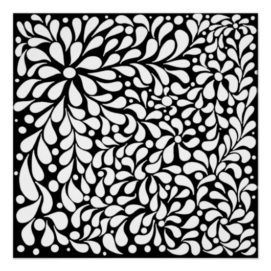 Vette moderne witte bloemen op zwarte achtergrond perfect poster (Voorkant)