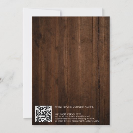 Vette monogram namen rustig hout qr code bruiloft kaart (Achterkant)