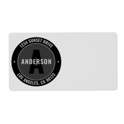Vette monogram & retouradres enz. | Zwart & Grijs Etiket (Voorkant)