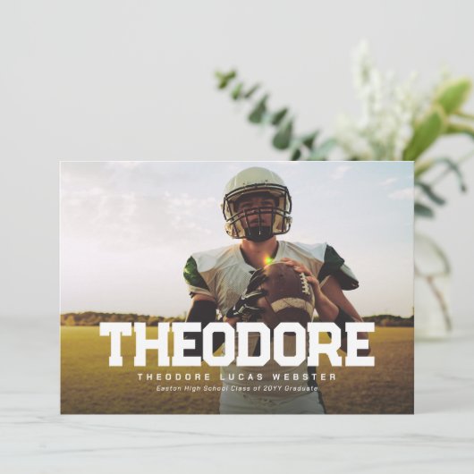 Vette naam afstuderen atleet foto afstuderen kaart (Staand voorkant)