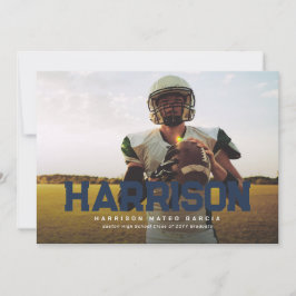 Vette naam afstuderen atleet foto blauw afstudeerd kaart