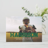 Vette naam afstuderen atleet foto groen afstuderen kaart (Staand voorkant)